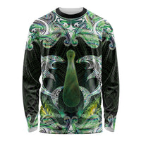 New Zealand Mere Pounamu Weapon Long Sleeve Shirt Aotearoa Mango Paua Shell Maori Pattern LT22 Unisex Green - Polynesian Pride