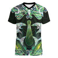 New Zealand Mere Pounamu Weapon Women V-Neck T-Shirt Aotearoa Mango Paua Shell Maori Pattern LT22 Female Green - Polynesian Pride
