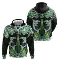 New Zealand Mere Pounamu Weapon Zip Hoodie Aotearoa Mango Paua Shell Maori Pattern LT22 - Polynesian Pride