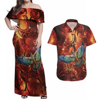 New Zealand Kea Bird Matariki Personalised Couples Matching Off Shoulder Maxi Dress and Hawaiian Shirt Silver Fern Maori Pattern