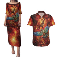 New Zealand Kea Bird Matariki Personalised Couples Matching Puletasi and Hawaiian Shirt Silver Fern Maori Pattern LT22 Orange - Polynesian Pride