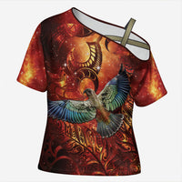 New Zealand Kea Bird Matariki Personalised Cross Shoulder Shirt Silver Fern Maori Pattern