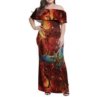 New Zealand Kea Bird Matariki Personalised Family Matching Off Shoulder Maxi Dress and Hawaiian Shirt Silver Fern Maori Pattern LT22 Mom's Dress Orange - Polynesian Pride