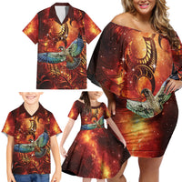 New Zealand Kea Bird Matariki Personalised Family Matching Off Shoulder Short Dress and Hawaiian Shirt Silver Fern Maori Pattern LT22 - Polynesian Pride