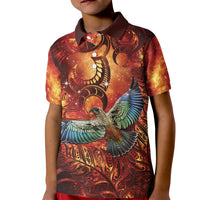 New Zealand Kea Bird Matariki Personalised Kid Polo Shirt Silver Fern Maori Pattern LT22 Kid Orange - Polynesian Pride