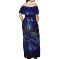 Takahe New Zealand Personalised Family Matching Off Shoulder Maxi Dress and Hawaiian Shirt Harakeke Silver Fern Maori Pattern LT22 - Polynesian Pride