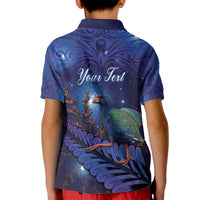 Takahe New Zealand Personalised Kid Polo Shirt Harakeke Silver Fern Maori Pattern