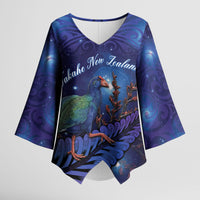 Takahe New Zealand Personalised Kimono Sleeve Blouse Harakeke Silver Fern Maori Pattern