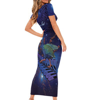 Takahe New Zealand Personalised Short Sleeve Bodycon Dress Harakeke Silver Fern Maori Pattern LT22 - Polynesian Pride