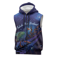 Takahe New Zealand Personalised Sleeveless Zip Hoodie Harakeke Silver Fern Maori Pattern LT22 Blue - Polynesian Pride