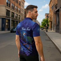 Takahe New Zealand Personalised Zipper Polo Shirt Harakeke Silver Fern Maori Pattern LT22 - Polynesian Pride