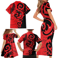 New Zealand Matariki Family Matching Short Sleeve Bodycon Dress and Hawaiian Shirt Maori New Year Koru Pattern LT22 - Polynesian Pride