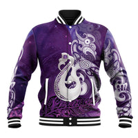 New Zealand Matariki Baseball Jacket Maori Manaia Galaxy Silver Fern Purple Color LT22 Unisex Purple - Polynesian Pride