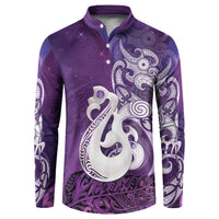 New Zealand Matariki Button Sweatshirt Maori Manaia Galaxy Silver Fern Purple Color LT22 Purple - Polynesian Pride