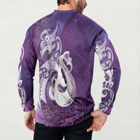 New Zealand Matariki Button Sweatshirt Maori Manaia Galaxy Silver Fern Purple Color LT22 - Polynesian Pride