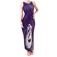 New Zealand Matariki Family Matching Tank Maxi Dress and Hawaiian Shirt Maori Manaia Galaxy Silver Fern Purple Color LT22 Mom's Dress Purple - Polynesian Pride