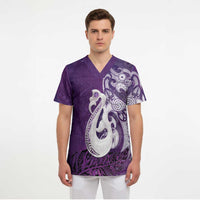 New Zealand Matariki Scrub Top Maori Manaia Galaxy Silver Fern Purple Color LT22 - Polynesian Pride