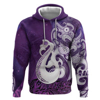 New Zealand Matariki Zip Hoodie Maori Manaia Galaxy Silver Fern Purple Color