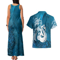 New Zealand Matariki Couples Matching Tank Maxi Dress and Hawaiian Shirt Maori Manaia Galaxy Silver Fern Blue Color LT22 - Polynesian Pride
