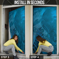 New Zealand Matariki Door Cover Maori Manaia Galaxy Silver Fern Blue Color LT22 - Polynesian Pride