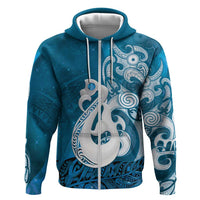 New Zealand Matariki Hoodie Maori Manaia Galaxy Silver Fern Blue Color LT22 Zip Hoodie Blue - Polynesian Pride
