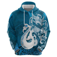 New Zealand Matariki Hoodie Maori Manaia Galaxy Silver Fern Blue Color LT22 - Polynesian Pride