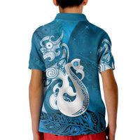 New Zealand Matariki Kid Polo Shirt Maori Manaia Galaxy Silver Fern Blue Color