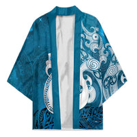 New Zealand Matariki Kimono Maori Manaia Galaxy Silver Fern Blue Color LT22 Unisex Blue - Polynesian Pride