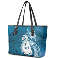 New Zealand Matariki Leather Tote Bag Maori Manaia Galaxy Silver Fern Blue Color LT22 - Polynesian Pride