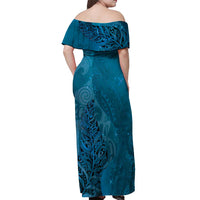 New Zealand Matariki Off Shoulder Maxi Dress Maori Manaia Galaxy Silver Fern Blue Color LT22 - Polynesian Pride