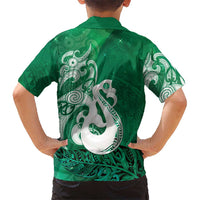 New Zealand Matariki Family Matching Off The Shoulder Long Sleeve Dress and Hawaiian Shirt Maori Manaia Galaxy Silver Fern Green Color LT22 - Polynesian Pride
