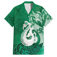 New Zealand Matariki Family Matching Summer Maxi Dress and Hawaiian Shirt Maori Manaia Galaxy Silver Fern Green Color LT22 Dad's Shirt - Short Sleeve Green - Polynesian Pride