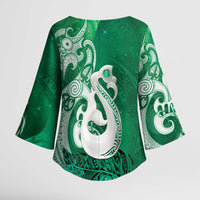 New Zealand Matariki Kimono Sleeve Blouse Maori Manaia Galaxy Silver Fern Green Color LT22 - Polynesian Pride