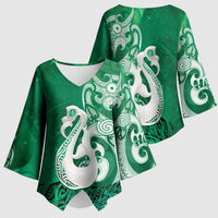 New Zealand Matariki Kimono Sleeve Blouse Maori Manaia Galaxy Silver Fern Green Color LT22 - Polynesian Pride
