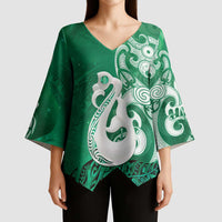 New Zealand Matariki Kimono Sleeve Blouse Maori Manaia Galaxy Silver Fern Green Color LT22 - Polynesian Pride