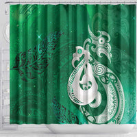 New Zealand Matariki Shower Curtain Maori Manaia Galaxy Silver Fern Green Color LT22 - Polynesian Pride
