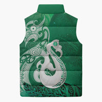 New Zealand Matariki Sleeveless Puffer Jacket Maori Manaia Galaxy Silver Fern Green Color LT22 - Polynesian Pride