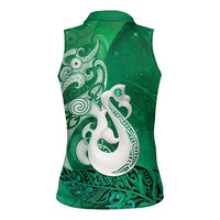 New Zealand Matariki Women Sleeveless Polo Shirt Maori Manaia Galaxy Silver Fern Green Color LT22 - Polynesian Pride