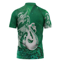 New Zealand Matariki Zipper Polo Shirt Maori Manaia Galaxy Silver Fern Green Color LT22 - Polynesian Pride