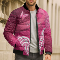 New Zealand Breast Cancer Awareness Bomber Puffer Jacket Pink Ribbon Butterfly Maori Pattern