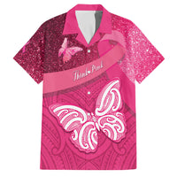 New Zealand Breast Cancer Awareness Family Matching Mermaid Dress and Hawaiian Shirt Pink Ribbon Butterfly Maori Pattern LT22 Dad's Shirt - Short Sleeve Pink - Polynesian Pride