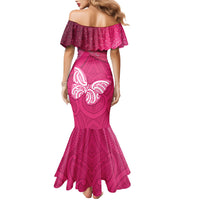 New Zealand Breast Cancer Awareness Family Matching Mermaid Dress and Hawaiian Shirt Pink Ribbon Butterfly Maori Pattern LT22 - Polynesian Pride