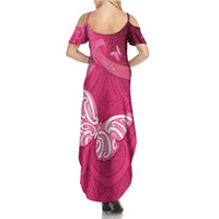 New Zealand Breast Cancer Awareness Family Matching Summer Maxi Dress and Hawaiian Shirt Pink Ribbon Butterfly Maori Pattern LT22 - Polynesian Pride