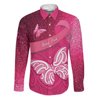 New Zealand Breast Cancer Awareness Family Matching Tank Maxi Dress and Hawaiian Shirt Pink Ribbon Butterfly Maori Pattern LT22 Dad's Shirt - Long Sleeve Pink - Polynesian Pride