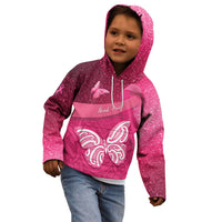 New Zealand Breast Cancer Awareness Kid Hoodie Pink Ribbon Butterfly Maori Pattern LT22 - Polynesian Pride