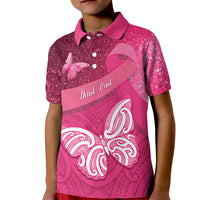 New Zealand Breast Cancer Awareness Kid Polo Shirt Pink Ribbon Butterfly Maori Pattern LT22 Kid Pink - Polynesian Pride