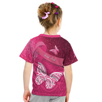 New Zealand Breast Cancer Awareness Kid T Shirt Pink Ribbon Butterfly Maori Pattern LT22 - Polynesian Pride