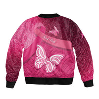 New Zealand Breast Cancer Awareness Sleeve Zip Bomber Jacket Pink Ribbon Butterfly Maori Pattern LT22 - Polynesian Pride