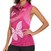 New Zealand Breast Cancer Awareness Women Sleeveless Polo Shirt Pink Ribbon Butterfly Maori Pattern LT22 - Polynesian Pride