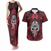 New Zealand Maori Language Week Couples Matching Tank Maxi Dress and Hawaiian Shirt Te Wiki O Te Reo Maori Hei Tiki LT22 Red - Polynesian Pride